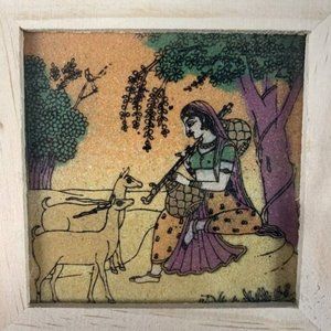 Decorative Crushed Gemstone Coasters Wood Frame featuring Bani Thani Set of 4